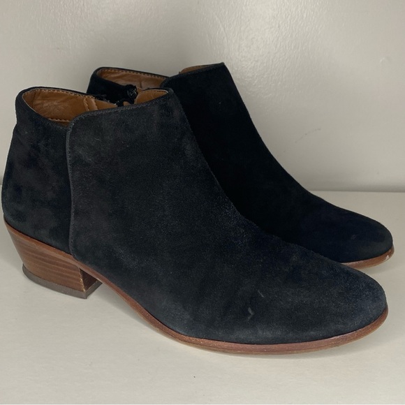 Sam Edelman Womens Petty Ankle Boot Sz 7.5 Black Suede Bootie Block Heel Comfy - Picture 2 of 15
